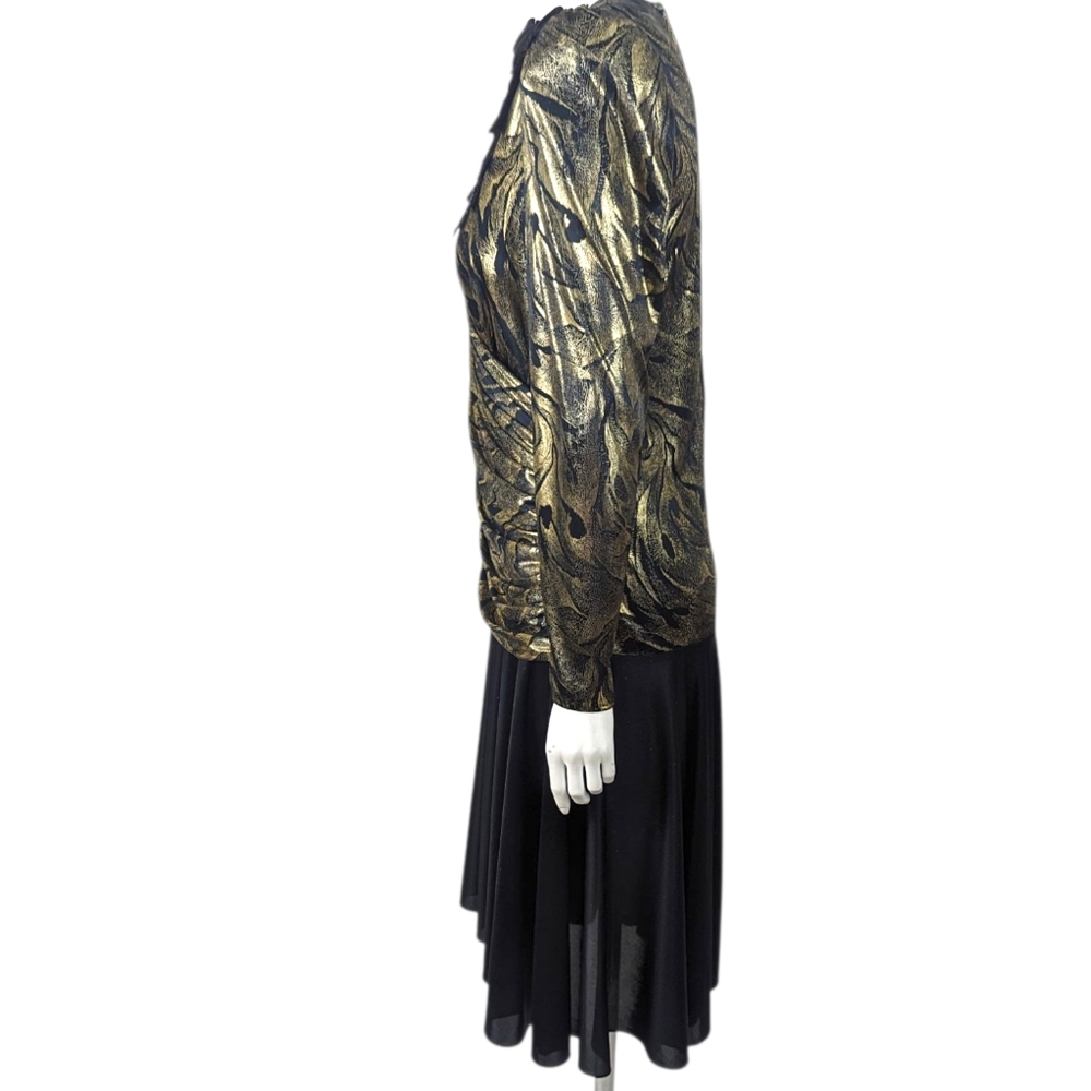 Vintage 80s Metallic Gold Party Dress Cocktail Party Evening Glam Disco Medium - Picture 4 of 10